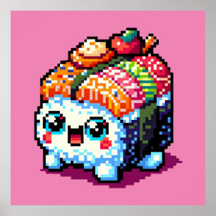 Sushi Companion - Playful Pixelated Culinary Art Poster