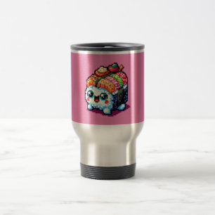Sushi Companion - Playful Pixelated Culinary Art Travel Mug