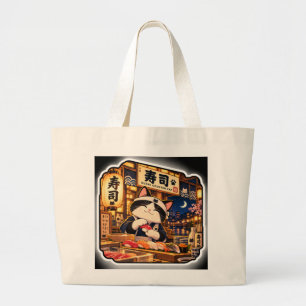 Sushi Counter Cat Warm Japanese Dining Art Large Tote Bag