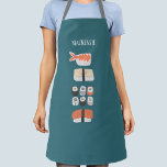 Sushi Custom Name Apron<br><div class="desc">Cute Japanese sushi food art on a deep green background.
Change or remove the name to personalise.</div>