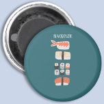 Sushi Custom Name Magnet<br><div class="desc">Delicious Japanese sushi,  nigiri and maki roll food art.
Personalise by changing or removing the name.</div>