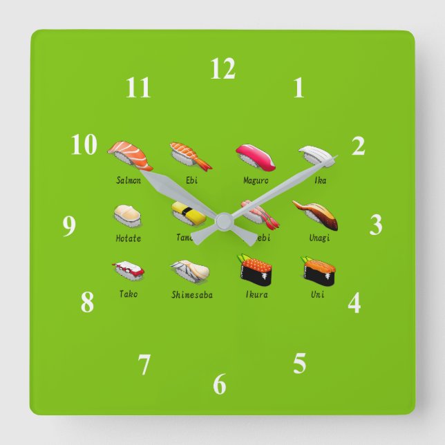 Sushi cute kawaii wasabi modern Japanese food art Square Wall Clock (Front)