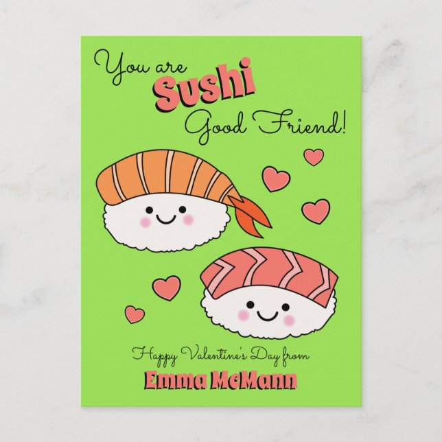 Sushi Cute Kids Valentine's Day Friendship Postcard (Front)