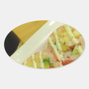 Sushi Dinner Fish Rice Healthy Diet Oval Sticker