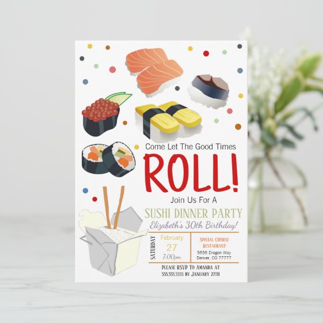 Sushi Dinner Party Invitation (Standing Front)
