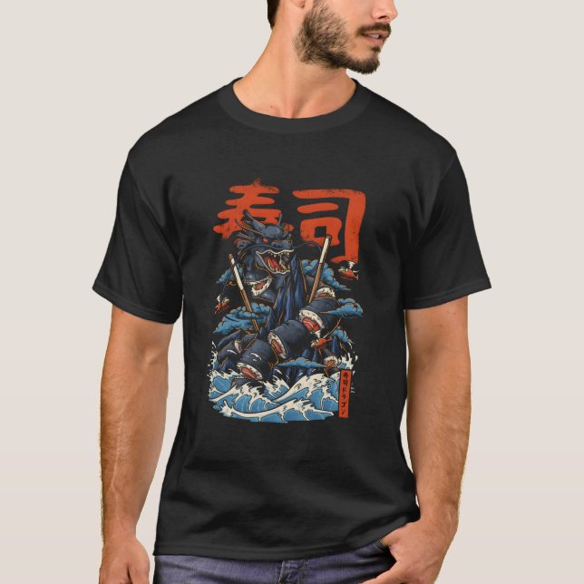 Sushi Dragon Japanese Maki Sushi Rolls Anime Foodi T-Shirt (Front)