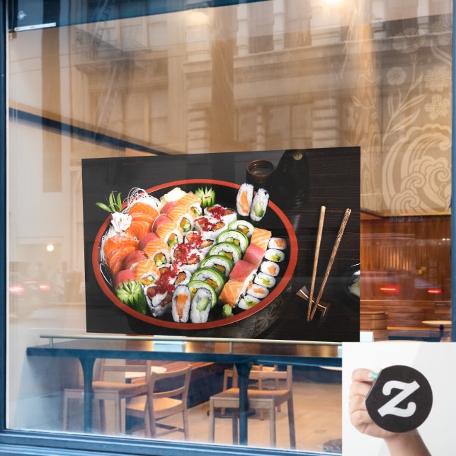 Sushi Fish Food Rice Japanese Tuna Sashimi Window Cling (Cafe Window)