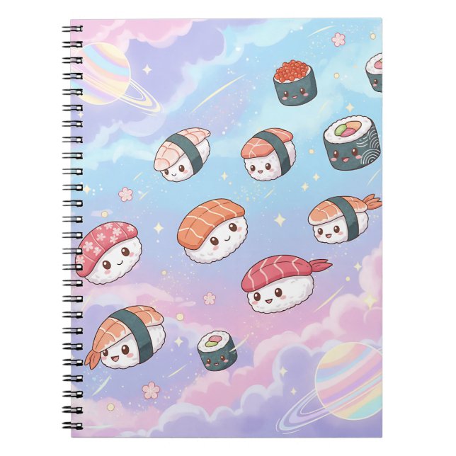 Sushi Flying in Pastel Galaxy Sky Notebook (Front)