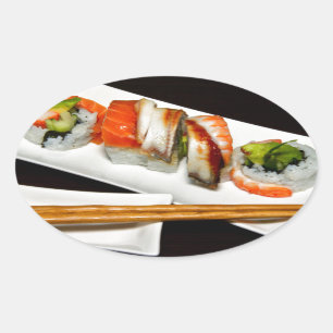 Sushi Food Restaurant Eat Exotic Meals Fast Food Oval Sticker