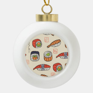 Sushi food, seamless pattern design. ceramic ball christmas ornament