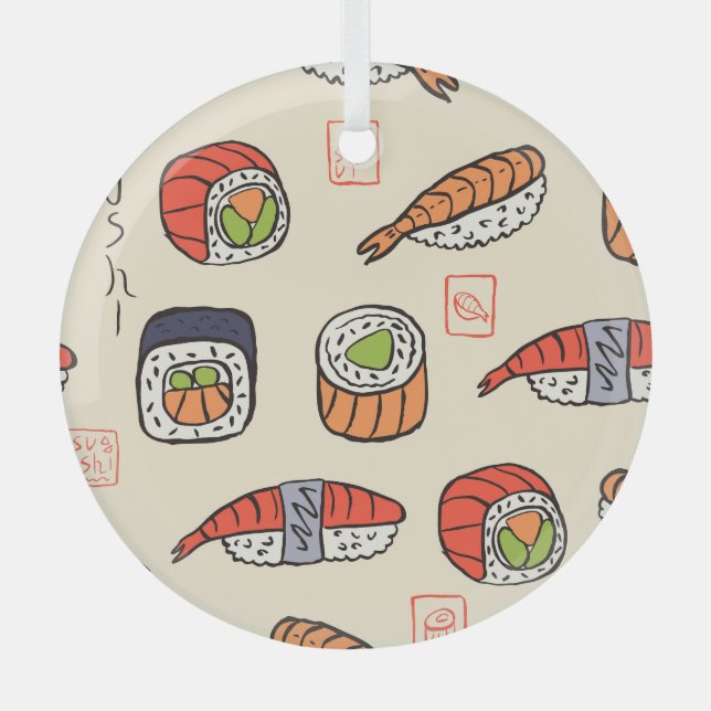 Sushi food, seamless pattern design. glass tree decoration (Front)