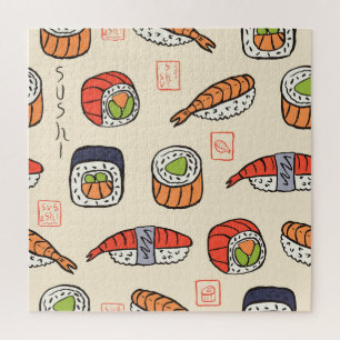 Sushi food, seamless pattern design. jigsaw puzzle