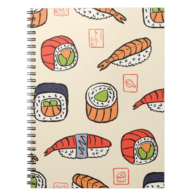 Sushi food, seamless pattern design. notebook (Front)