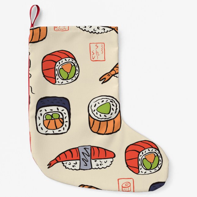 Sushi food, seamless pattern design. small christmas stocking (Front)