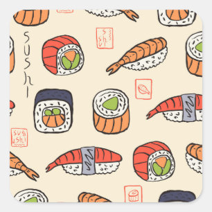 Sushi food, seamless pattern design. square sticker