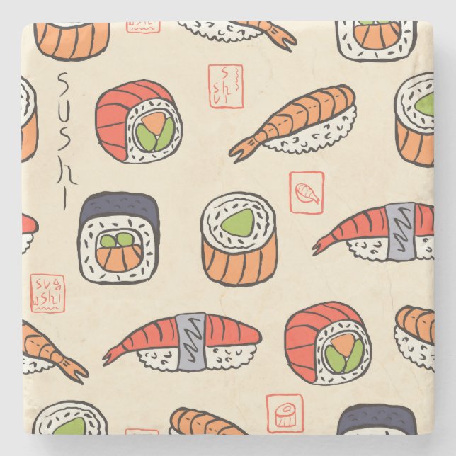 Sushi food, seamless pattern design. stone coaster (Front)