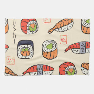Sushi food, seamless pattern design. tea towel