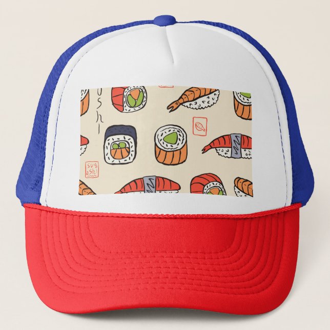 Sushi food, seamless pattern design. trucker hat (Front)