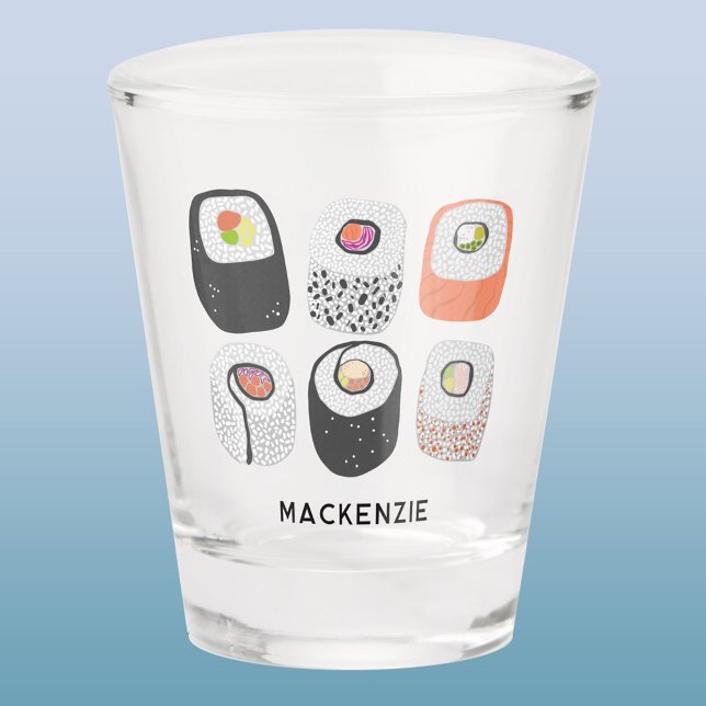 Sushi Fun Japanese Food Art Personalised Shot Glass (Fun Japanese sushi food art personalized custom name shot glass)