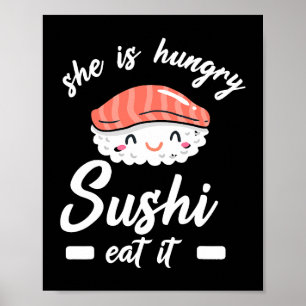 Sushi Gift for Kawaii Kids Ladies Wasabi Food Salm Poster