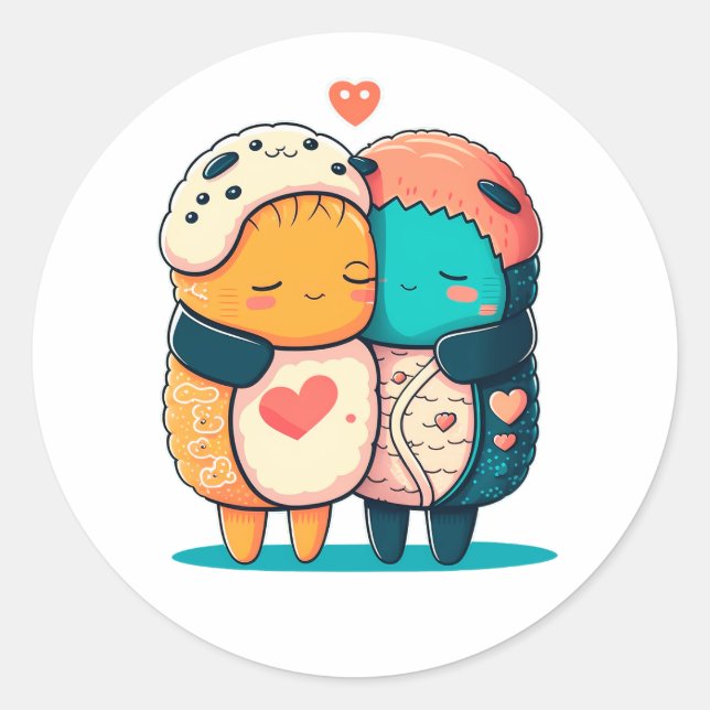 Sushi Hug Kawaii Sushi Lover Japanese Sushi Food Classic Round Sticker (Front)