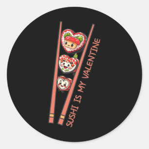 Sushi Is My Valentine Cute Retro Heart Shaped Sush Classic Round Sticker
