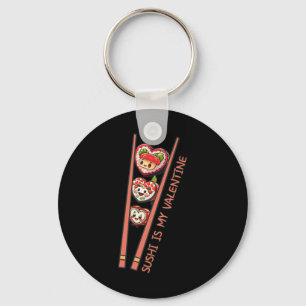 Sushi Is My Valentine Cute Retro Heart Shaped Sush Key Ring