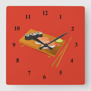 Sushi Japanese cartoon food Square Wall Clock