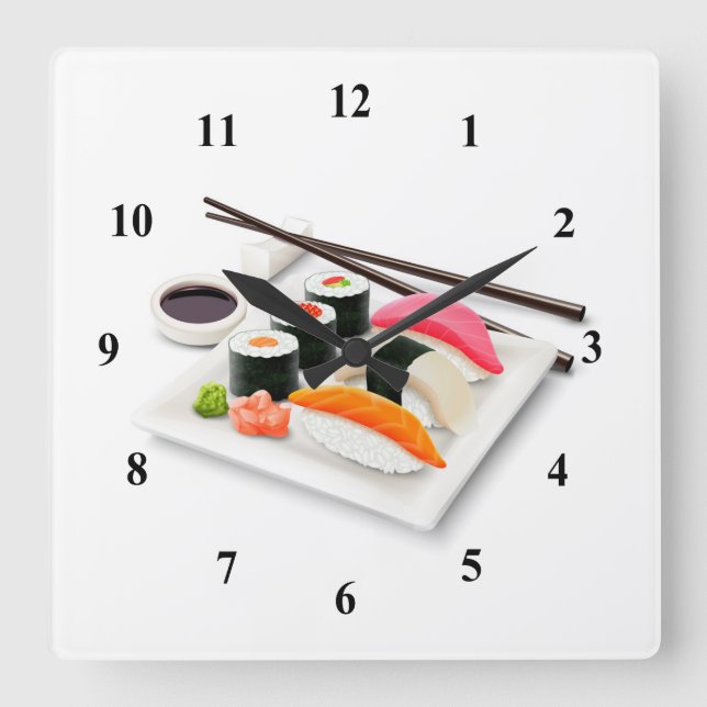 Sushi Japanese cartoon food Square Wall Clock (Front)
