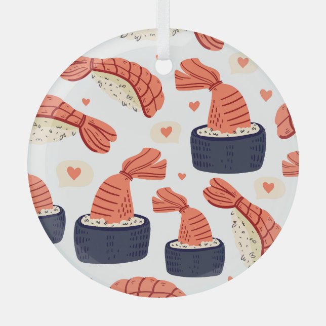Sushi Japanese Food Seamless Pattern Glass Tree Decoration (Front)