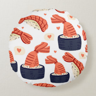 Sushi Japanese Food Seamless Pattern Round Cushion
