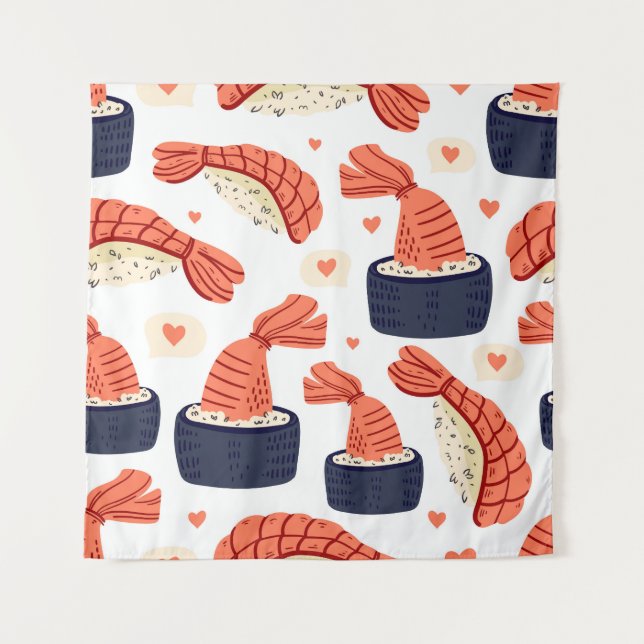 Sushi Japanese Food Seamless Pattern Tapestry (Front)