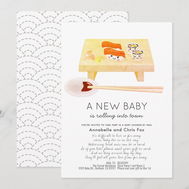 Sushi Kawaii Baby Shower by Mail Invitation (Front/Back)