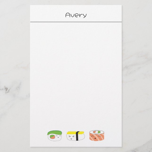 Sushi Kawaii Illustration Personalised  Stationery (Front)