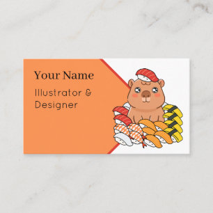 Sushi King Capybara - Cute Japanese Food Illustrat Business Card