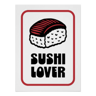 Sushi lover nigiri retro black and red aesthetic poster