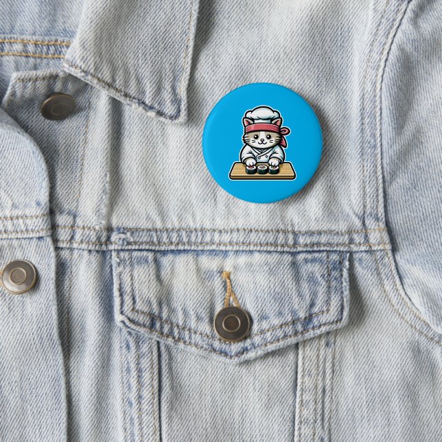 Sushi-Making Cat: Humorous Chef Art 6 Cm Round Badge (In Situ)