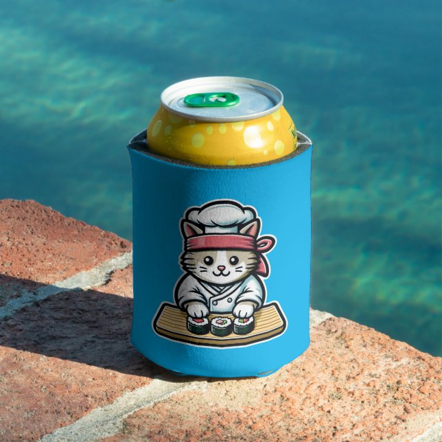 Sushi-Making Cat: Humorous Chef Art Can Cooler (In Situ Pool)