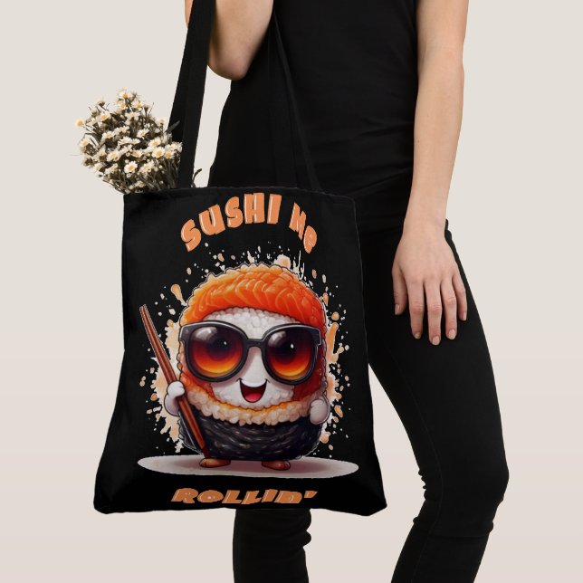 Sushi Me Rollin’ – Funny Kawaii Sushi T-Shirt Tote Bag (Close Up)