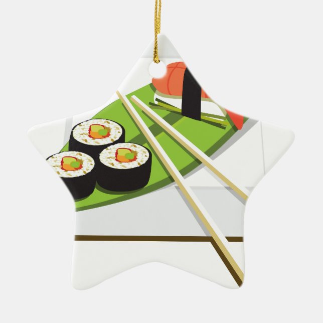 Sushi Meal Ceramic Tree Decoration (Front)