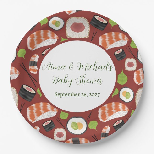 Sushi Neutral Baby Shower Paper Plate (Front)