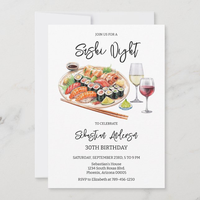 Sushi Night Birthday Invitation (Front)