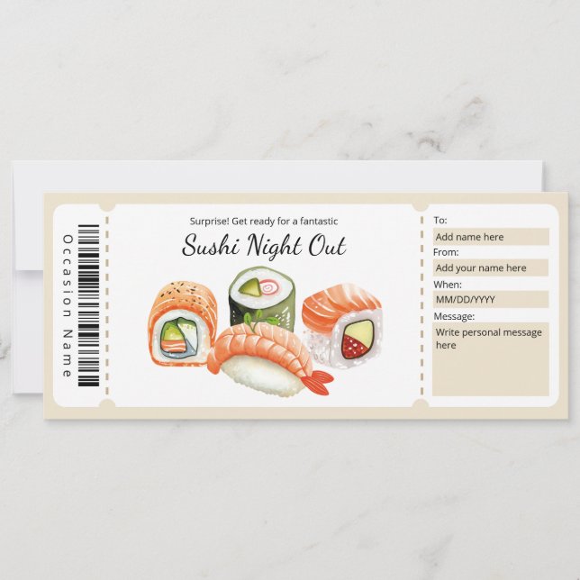 Sushi Night Out Gift Certificate For Sushi Lover Invitation (Front)