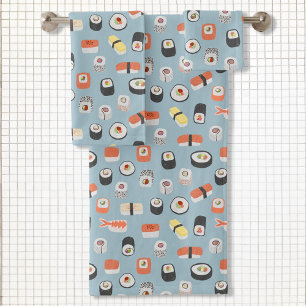 Sushi Nigiri Maki Roll Pattern Bath Towel Set