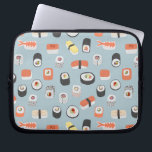 Sushi Nigiri Maki Roll Pattern Laptop Sleeve<br><div class="desc">Fun Japanese sushi food art on a blue background.</div>