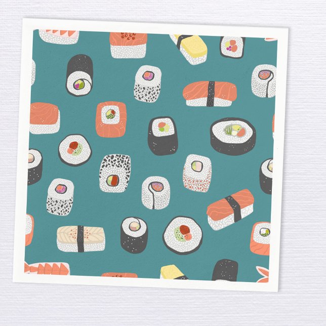 Sushi Nigiri Maki Roll Pattern Napkin (Japanese sushi themed paper napkins)