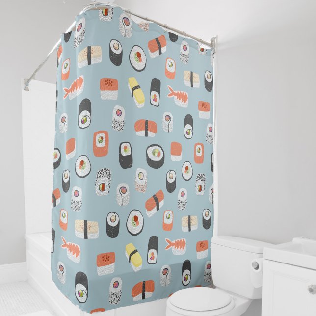 Sushi Nigiri Maki Roll Pattern Shower Curtain (Japanese sushi pattern shower curtain)