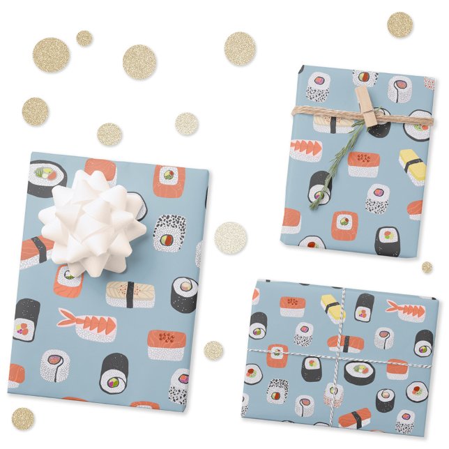 Sushi Nigiri Maki Roll Pattern Wrapping Paper Sheet (Fun Japanese sushi pattern gift wrapping paper)