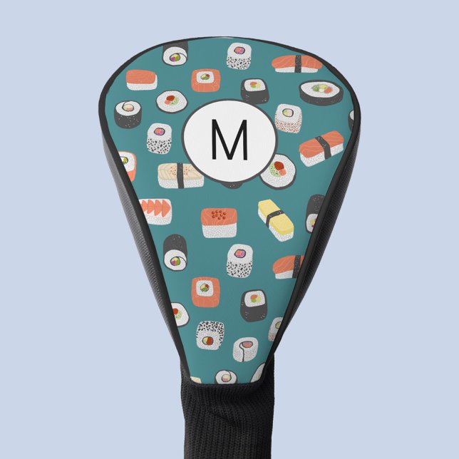 Sushi Nigiri Maki Rolls Japanese Food Monogram Golf Head Cover (Personalized monogram initial fun Japanese sushi themed golf head cover)
