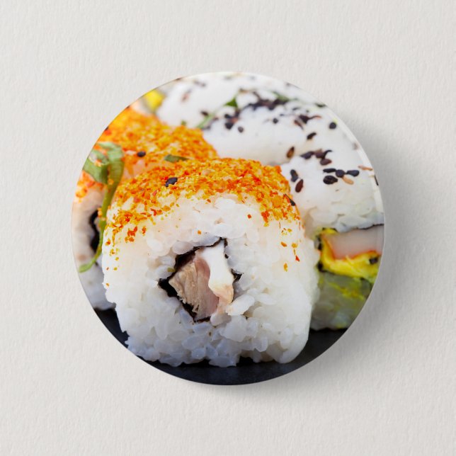 Sushi on a plate 6 cm round badge (Front)